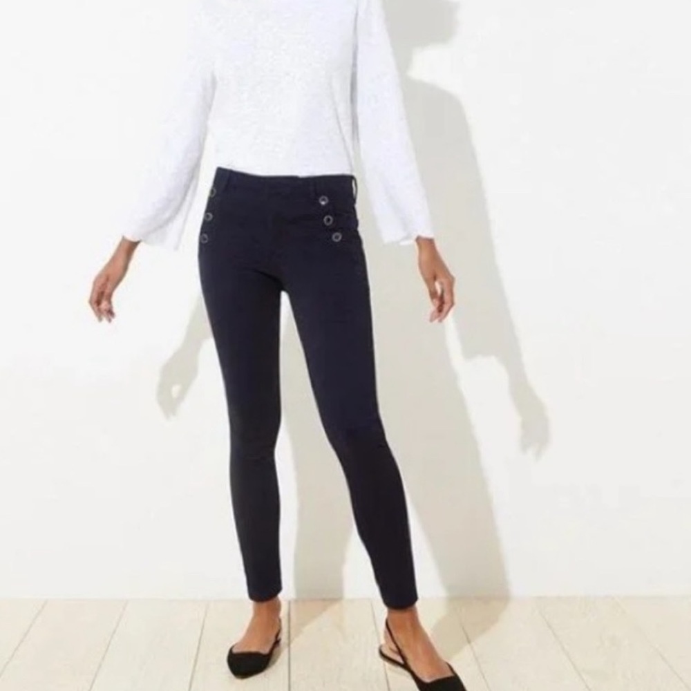 LOFT Nautical Triple Button Pocket Navy Skinny Pants 12/31